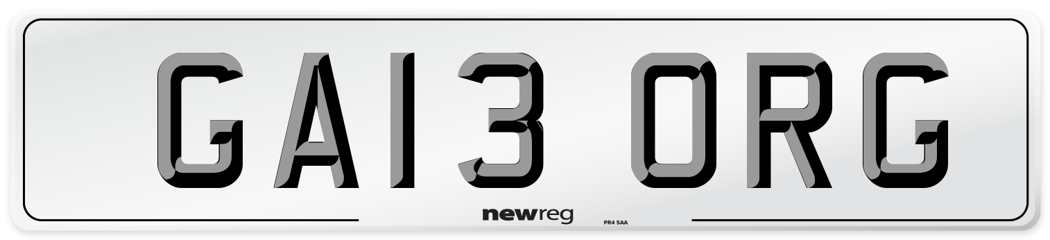 GA13 ORG Number Plate from New Reg
